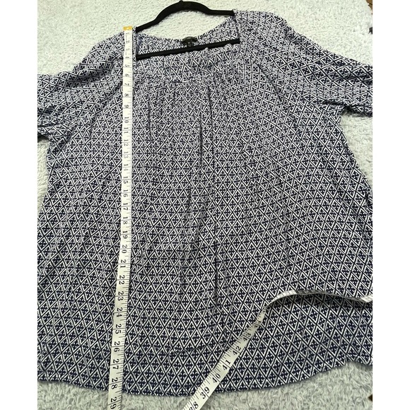 Talbots Woman Sz 3X Blouse Peasant Indigo Blue Block Print Bell Sleeves Prairie - Picture 8 of 10